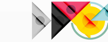 Abstract geometric shapes overlap. Pink, gray, yellow elements create dynamic composition....