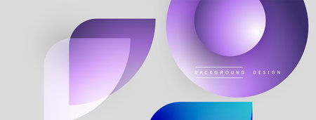 Abstract shapes overlap, creating vibrant gradients. Modern design utilizes purple, blue hues on...