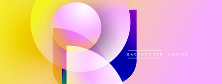 Abstract shapes overlap, creating vibrant gradients. Yellow, pink, blue hues blend seamlessly....