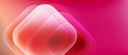 Abstract composition features layered squares, gradient pink hues, soft glow. Minimalist design evokes modern aesthetic, smooth transitions.のイラスト素材