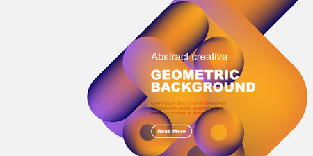Vibrant geometric shapes overlap, creating dynamic gradient background. Text promotes creative design, includes call to action.のイラスト素材