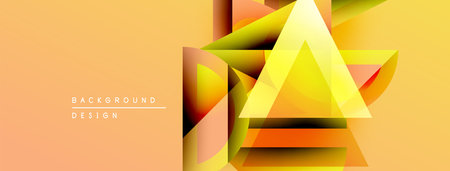 Abstract geometric design. Orange, yellow gradients create layered triangular shapes. Modern...