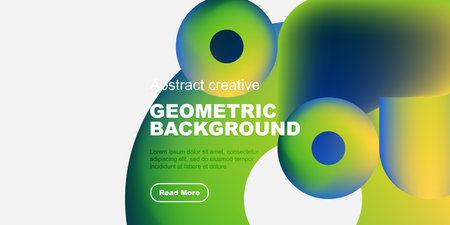 Abstract geometric design features vibrant color gradients. Overlapping circles create dynamic visual interest with text overlay. Modern aesthetic.のイラスト素材