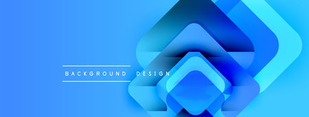 Abstract blue background features layered squares, creating dynamic visual effect. Gradient adds depth, modern aesthetic.のイラスト素材