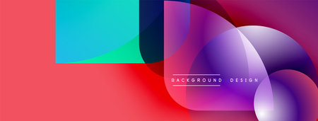 Abstract geometric shapes overlap, creating vibrant color gradients. Red dominates left side, purple right. Modern design element.のイラスト素材