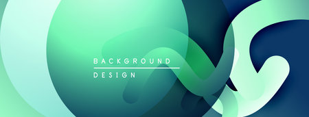 Abstract fluid shapes overlap, creating dynamic teal gradient background. Modern design element for presentations, websites.のイラスト素材
