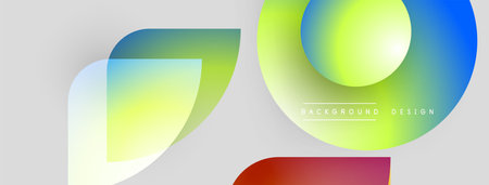 Abstract shapes overlap, creating vibrant gradients. Light background complements colorful design elements. Modern aesthetic.のイラスト素材