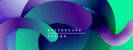 Abstract fluid shapes blend, creating vibrant gradients. Purple, blue, green hues dominate design. Modern, dynamic composition.のイラスト素材