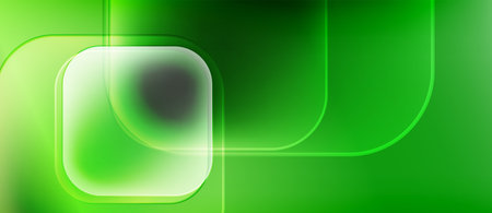 Abstract green background. Geometric shapes overlap, creating luminous effects. Smooth gradients suggest depth, modern design.のイラスト素材