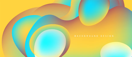 Abstract fluid shapes overlap, creating vibrant color gradients. Yellow dominates background, blue accents present. Modern design element.のイラスト素材