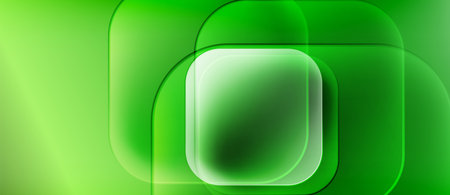 Abstract green layers create rounded squares. Smooth gradients suggest depth, modern design, vibrant color scheme. Minimalist composition.のイラスト素材