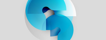 Abstract blue shapes overlap, creating dynamic visual. Light gray background provides contrast, modern aesthetic. Simple, clean design.のイラスト素材