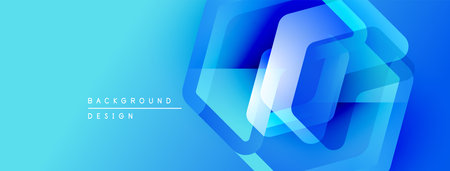 Abstract blue design features layered hexagons. Gradient background creates dynamic visual effect. Modern, clean aesthetic.のイラスト素材