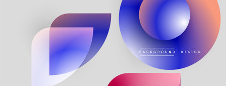 Abstract shapes overlap, creating vibrant color gradients. Modern design elements suggest fluidity, innovation, dynamic composition. Light background enhances visual impact.のイラスト素材