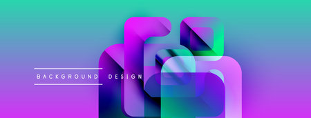 Abstract geometric shapes overlap, creating vibrant gradient background. Purple, blue, turquoise...