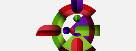 Abstract geometric composition. Overlapping colorful shapes create dynamic visual effect. Modern design, vibrant hues, clean lines.のイラスト素材