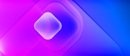 Abstract gradients create layered shapes. Pink, blue hues blend, forming soft rounded squares. Light emanates from central point.のイラスト素材