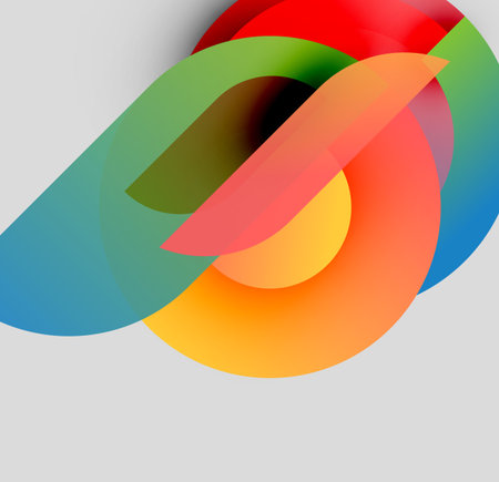 Abstract colorful shapes overlap, creating dynamic composition. Smooth gradients suggest movement, light interplay. Modern design element.のイラスト素材