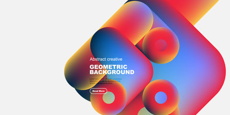 Abstract geometric design features vibrant overlapping circles, gradients. Text promotes creative background, includes call to action.のイラスト素材