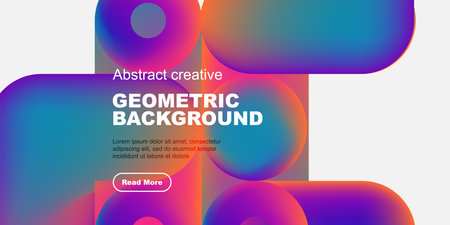 Vibrant abstract shapes, gradients, text overlay. Modern design, clean aesthetic, bold colors, simple composition.のイラスト素材