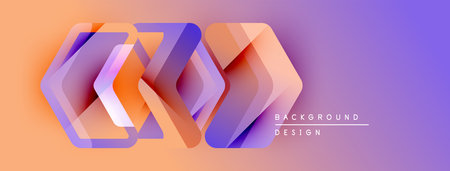 Abstract geometric shapes overlap, creating vibrant gradient effect. Orange, purple hues dominate design. Modern, stylish background.のイラスト素材