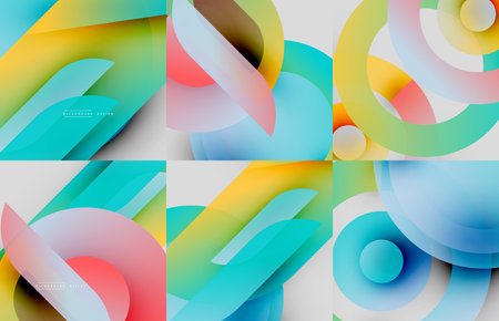 Abstract colorful backgrounds. Smooth gradients, flowing shapes create dynamic visual effects. Modern design elements present.のイラスト素材