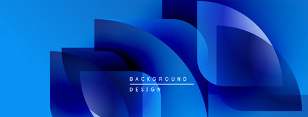 Abstract blue layers create dynamic composition. Modern design features gradients, shapes, text elements. Bright, vibrant visual.のイラスト素材