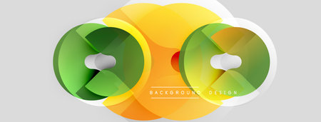 Abstract geometric shapes, vibrant yellow, green hues. Overlapping circles create dynamic visual effect. Modern design element.のイラスト素材