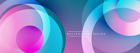 Abstract circles overlap, creating vibrant gradients. Pink, blue, turquoise hues blend seamlessly. Modern design element for backgrounds.のイラスト素材