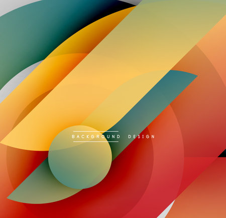 Abstract colorful shapes overlap creating dynamic visual effect. Gradients blend smoothly, offering modern aesthetic.のイラスト素材