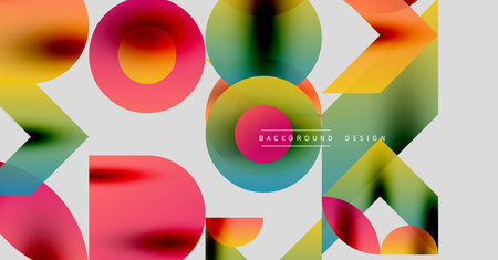 Abstract colorful shapes overlap, creating dynamic visual composition. Modern design elements suggest creativity, energy, vibrancy.のイラスト素材