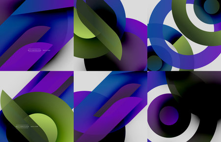 Abstract gradients, flowing shapes, vibrant colors. Modern design elements create dynamic visual compositions. Smooth transitions, layered forms.のイラスト素材