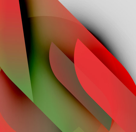 Abstract composition featuring overlapping curved shapes. Red, green, black, white hues blend creating dynamic visual effect. Smooth gradients dominate.のイラスト素材