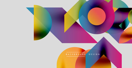 Abstract colorful shapes overlap, creating dynamic composition. Modern design elements suggest creativity, energy, visual interest.のイラスト素材