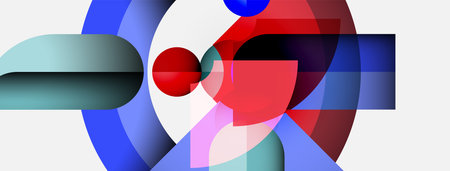 Abstract composition. Overlapping shapes, vibrant colors, modern design. Geometric forms create dynamic visual experience.のイラスト素材