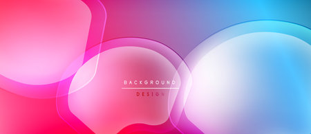 Abstract fluid shapes blend vibrant pinks, blues, purples. Modern design features overlapping layers, soft gradients, text elements.のイラスト素材