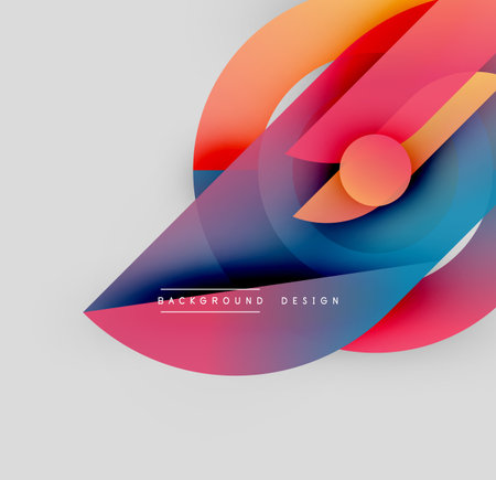 Abstract colorful design. Overlapping shapes create dynamic visual effect. Gradient hues blend smoothly, forming modern composition.のイラスト素材