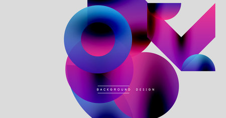 Abstract shapes overlap, creating vibrant purple, blue gradients. Modern design elements suggest dynamic composition, background texture.のイラスト素材