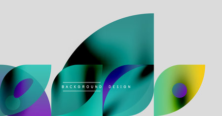 Abstract fluid shapes overlap, creating vibrant color gradients. Modern design elements suggest dynamic movement, smooth transitions.のイラスト素材