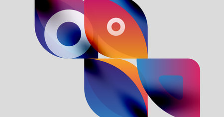 Abstract shapes overlap, creating vibrant color gradients. Modern design features smooth transitions, dynamic composition.のイラスト素材