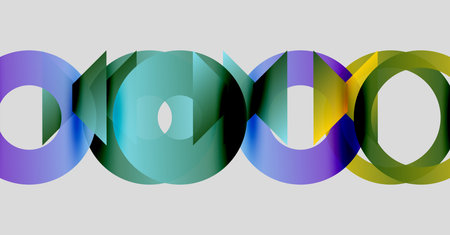 Abstract colorful overlapping circles. Gradient hues create dynamic visual effect. Modern design, simple shapes, clean aesthetic.のイラスト素材