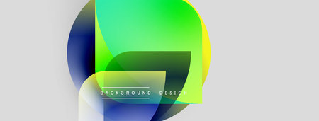 Abstract colorful shapes overlap, creating dynamic visual effect. Gradient hues blend smoothly, forming modern background design.のイラスト素材