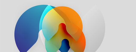 Abstract colorful shapes overlap, creating fluid forms. Gradient hues blend, suggesting movement, light, depth. Minimalist design, modern aesthetic.のイラスト素材