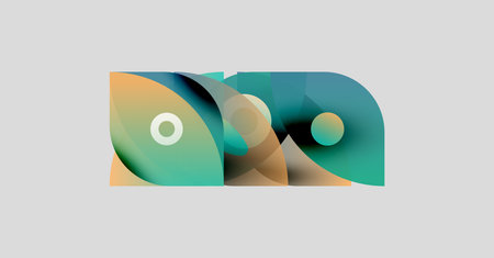 Abstract design features overlapping shapes, vibrant colors, smooth gradients. Composition evokes organic forms, modern aesthetic.のイラスト素材