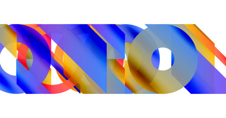 Abstract composition. Overlapping shapes create vibrant color patterns. Circles, triangles, lines form complex design. Modern aesthetic.のイラスト素材