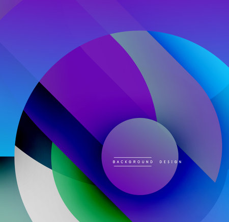 Abstract composition. Overlapping circles create vibrant gradients, blues, purples, greens. Modern design, smooth transitions, dynamic shapes.のイラスト素材