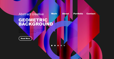Modern website header design. Vibrant colors, geometric shapes, text elements present. Clean layout, professional aesthetic.のイラスト素材