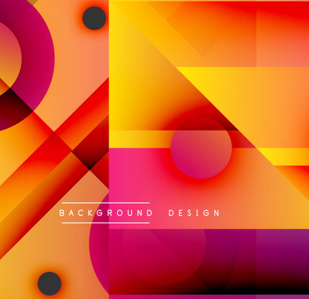 Abstract geometric composition. Vibrant gradients, overlapping shapes create dynamic visual effect. Modern design elements present bold color palette.のイラスト素材