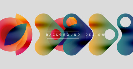 Abstract colorful shapes overlap, creating dynamic background. Modern design elements suggest fluidity, vibrancy.のイラスト素材