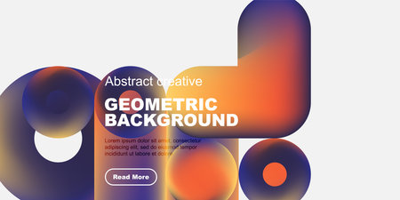 Abstract geometric background features vibrant color gradients, shapes, text, button. Modern design suitable for presentations, websites.のイラスト素材